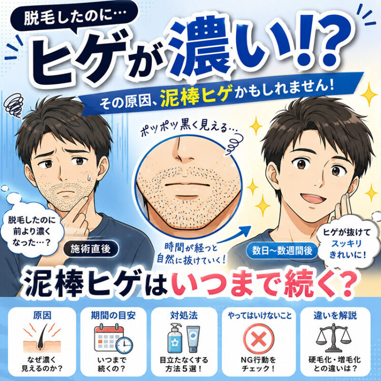 泥棒ヒゲはいつまで続く？ヒゲ脱毛後に濃く見える原因と対処法を徹底解説